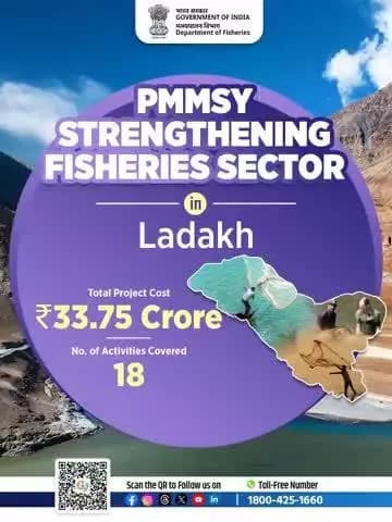 Ladakh is advancing its fisheries sector with 18 unique initiatives and ₹33.75 Cr investment under PMMSY.
#PMMSY #Fisheries #MatsyaSampadaSeSamriddhi