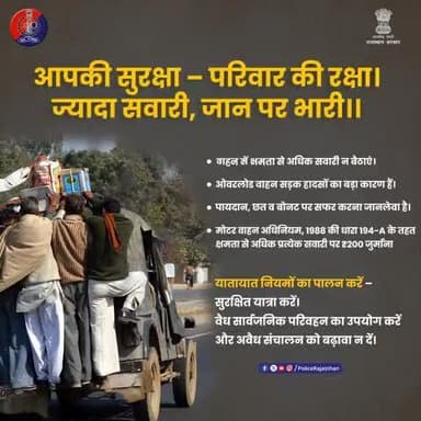 ज्यादा सवारी, जान पर भारी!
वाहन में क्षमता से अधिक यात्रियों को बैठाना हादसों की बड़ी वजह है।