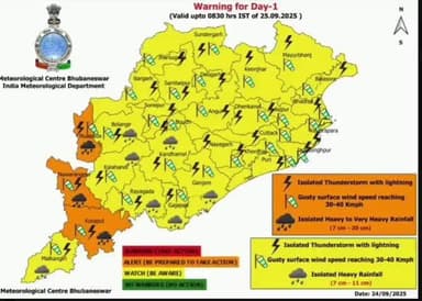 ଡୁଙ୍ଗୁରିପାଲି: ଆସନ୍ତାକାଲି ପାଇଁ ସୁବର୍ଣ୍ଣପୁର ଜିଲ୍ଲାକୁ ୟୋଲ ୱାର୍ନିଙ୍ଗ ଜାରି, ଜିଲ୍ଲାରେ ବିଜୁଳି ଘଡଘଡି ଶହ ବର୍ଷାର ସମ୍ଭାବନା