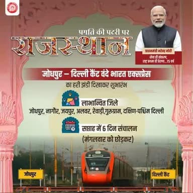 जोधपुर–दिल्ली कैंट वंदे भारत एक्सप्रेस से अब यात्रा होगी और भी तेज, सुरक्षित और आरामदायक- पर्यटन, शिक्षा और रोजमर्रा के सफर के लिए एक शानदार विकल्प। #VandeBharatExpress #RailInfra4Rajasthan