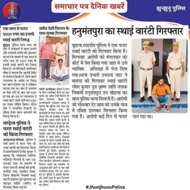 समाचार पत्र दैनिक खबरें #JhunjhunuPolice