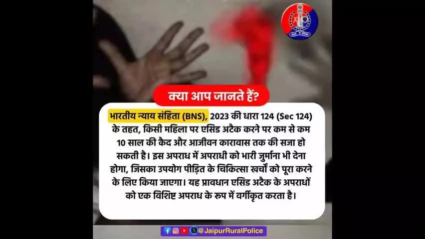 #Jaipur_Rural: क्या आप जानते हैं?
भारतीय न्याय संहिता (BNS), 2023 की धारा 124 (Section 124) के बारे में।
