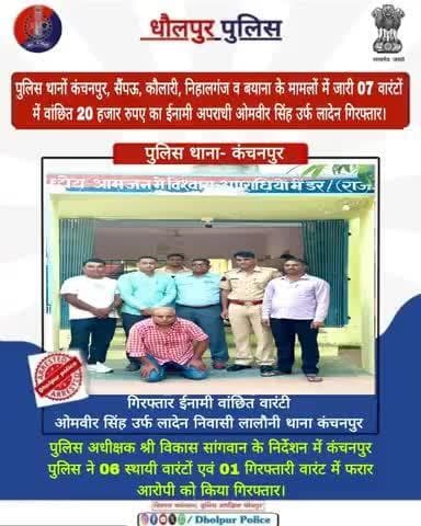पुलिस अधीक्षक श्री विकास सांगवान के निर्देशन में फरार 20 हजार रुपए का वांछित ईनामी आरोपी ओमवीर सिंह को किया गिरफ्तार।