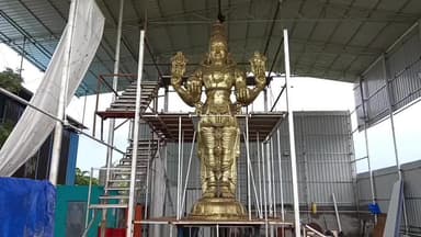 திருக்கழுக்குன்றம்: மாமல்லபுரத்தில் 2 வருடத்தில் வடிவமைக்க வேண்டிய பிரம்மாண்டமான சிலையை 40 நாட்களில் வடிவமைத்து உலோக சிற்பக்கலைஞர்கள் சாதனை