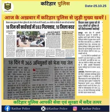 आज के अख़बार में कटिहार पुलिस से जुड़ी मुख्य खबरें |