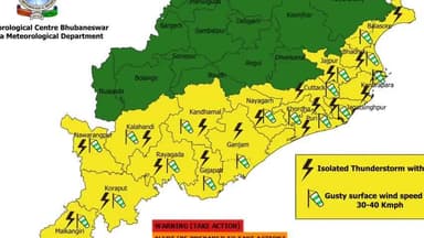 ନିମାପଡା: ପୁରୀ ମ୍ୟୁନିସିପାଲଟି: ଜିଲ୍ଲାକୁ ବିଜୁଳି ଘଡଘଡି ସହ ବର୍ଷା ହେବା ନେଇ ଆସନ୍ତାକାଲି ସକାଳ ୮.୩୦ ମିନିଟ୍ ପର୍ଯ୍ୟନ୍ତ ୟେଲୋ ୱାର୍ଣ୍ଣିଂ ଜାରି