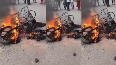 घैलाढ़: रतनपुरा पंचायत भवन के सामने सोमवार को बाइक में लगी आग, बाल-बाल बचे बाइक सवार, शॉर्ट सर्किट बना कारण