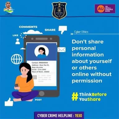 Don't share personal information about yourself or others online without permission.
#ThinkBeforeYouShare #CyberEthics