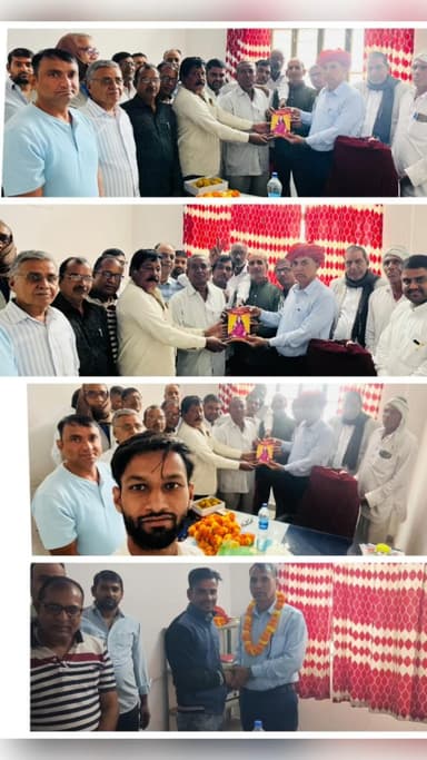 #खण्डेला_तहसील_कार्यालय में नव नियुक्त नायब तहसीलदार महेश कुमार कुमावत का जनसेवक किशोर दुल्हेपुरा की अगुवाई में कुम्हार समाज के गणमान्य नागरिकों द्वारा जोरदार स्वागत किया।