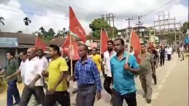 কমলপুর: কমলপুর মহকুমায় cpim মরাছড়া, শান্তিরবাজার, সালেমা অঞ্চল অফিস ও জয়ন্তীবাজার পার্টি অফিসে আক্রমনের প্রতিবাদে মিছিল