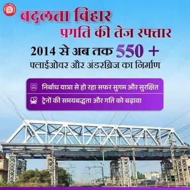 बिहार में मजबूत होता रेल इन्फ्रा: रेल फ्लाईओवर और अंडरब्रिज से तेज रफ्तार और सुगम रेल-रोड परिवहन।
#RailInfra4Bihar
@railminindia