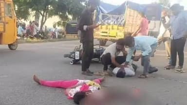 శామీర్పేట: మేడ్చల్ ఐటిఐ కళాశాల వద్ద బైక్ పై వెళ్తున్న దంపతులను ఢీకొన్న లారీ, మహిళ మృతి