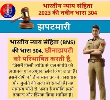 भारतीय न्याय संहिता 2023 की नवीन धारा 304 झपटमारी के बारे में जानें...
#भारतीय_न्याय_संहिता
#नवीन_आपराधिक_कानून
#NewCriminalLaw2023