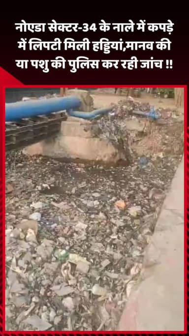 गौतम बुद्ध नगर: नोएडा सेक्टर-34 के नाले में कपड़े में लिपटी मिली हड्डियां, मानव की या पशु की पुलिस कर रही जांच