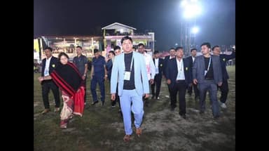 নাহৰকটীয়া: মন্ত্ৰী নন্দিতা গাৰ্লোচা আৰু ৰূপেশ গোৱালাৰ উপস্থিতিত নাহৰকটীয়াত ফুটবল প্ৰতিযোগিতাৰ চূড়ান্ত খেলৰ শুভাৰম্ভ কৰা হয়