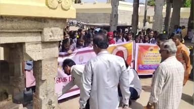 திருக்கோயிலூர்: கீழையூர் வீரகட்டேஸ்வரர் கோயிலில் பள்ளி மாணவிகளுக்கு கல்வெட்டு படிப்பது குறித்த அடிப்படை பயிற்சி