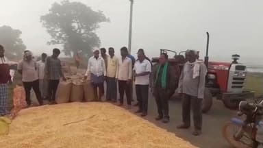 తాడ్వాయి: లింగాలలో మొక్కజొన్న కల్లాలను పరిశీలించిన తెలంగాణ రైతు సంఘం నాయకులు