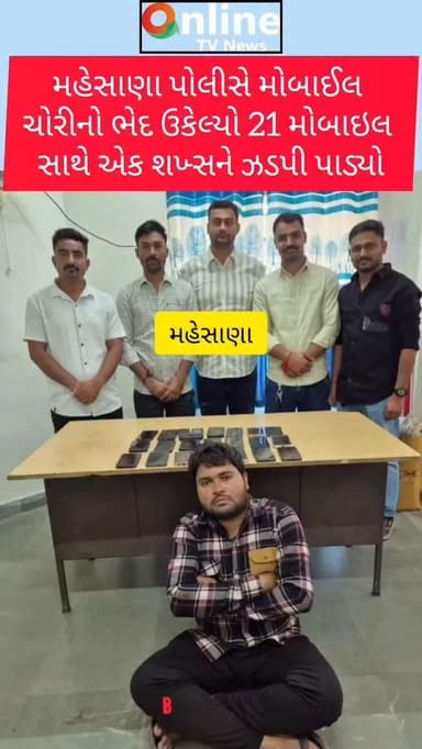 મહેસાણા પોલીસે મોબાઈલ
ચોરીનો ભેદ ઉકેલ્યો 21 મોબાઇલ
સાથે એક શખ્સને ઝડપી પાડ્યો