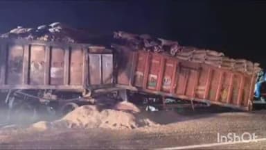 बाप: नोख गांव के नजदीक गेहूं से भरे ट्रक में लगी आग