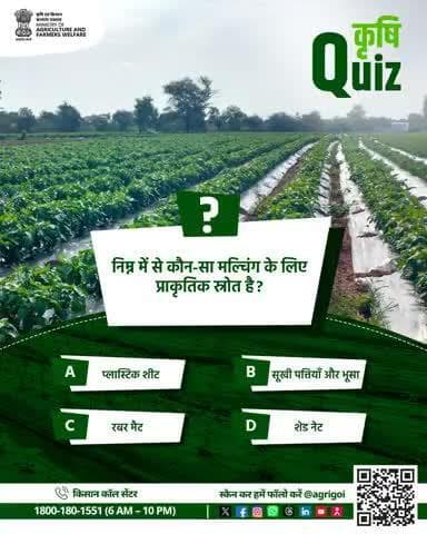 कृषि क्विज- Ques: निम्न में से कौन-सा मल्चिंग के लिए प्राकृतिक स्रोत है? #AgriGoI #AgriQuiz #Mulching #QuizChallenge