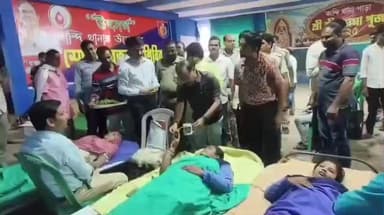 কান্দি: ব্লাড ব্যাংকে রক্তের চাহিদা মেটাতে কান্দি থানায় স্বেচ্ছায় রক্তদান শিবির,উপস্থিত SDPO , MLA , IC