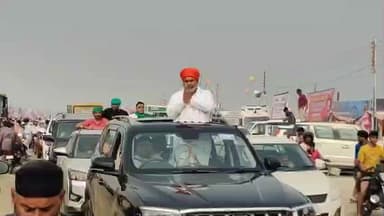 धनौरा: गजरौला के तिगरी गंगा धाम पहुंचे भाकियू प्रवक्ता राकेश टिकैत, हुआ स्वागत