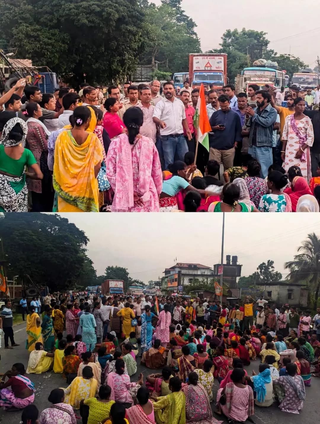 মাদারিহাট: মাদারিহাটে চা শ্রমিকদের ২০% বোনাস দাবিতে ৪৮ নম্বর এশিয়ান হাইওয়ে অবরোধ