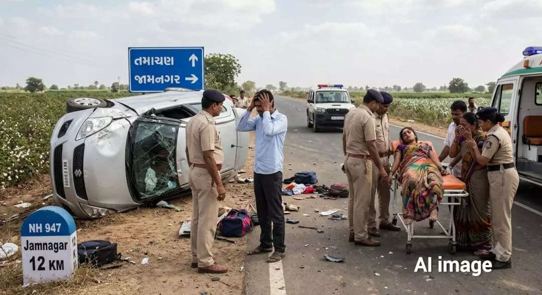 જામનગર: જામનગરમાં અકસ્માત: રોઝડું આડું આવતા કાર પલટી, યુવાનની પત્નીનું મોત