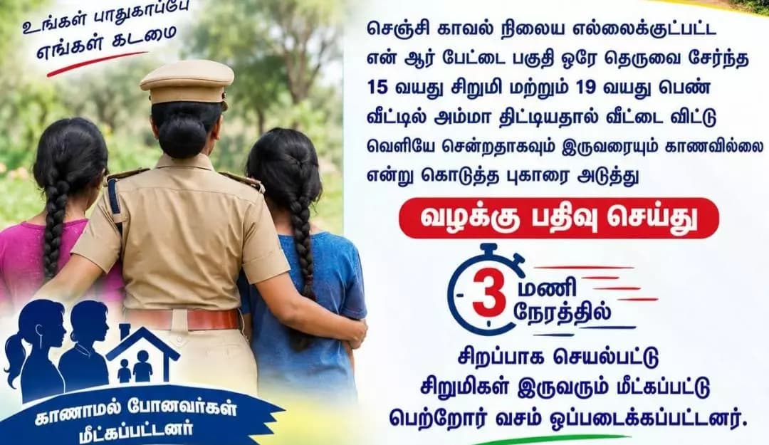 விழுப்புரம்: வீட்டை விட்டு வெளியேறிய 2 பெண்கள் 3 மணி நேரத்தில் மீட்பு