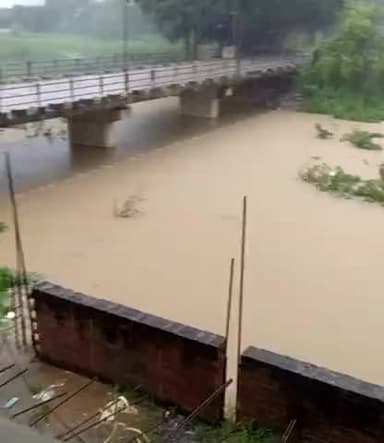 चुनार: Biksi gadai nadi ka yah drish hai jo ki bhari barish ke nadi ka pani bikral rup @#13point