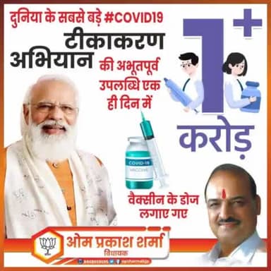 विश्व के सबसे बड़े टीकाकरण अभियान ने बनाया एक और ऐतिहासिक रिकॉर्ड।
एक दिन में 1 करोड़ से अधिक लोगों का हुआ टीकाकरण।
#indiafightscoronavirus