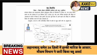 जहानाबाद समेत 38 ज़िलों में हल्की बारिश के आसार, मौसम विभाग ने जारी किया ब्लू अलर्ट
#मौसम #बारिश #अलर्ट #तूफान #गुलाब