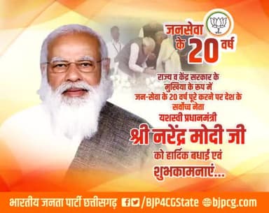 राज्य व केंद्र सरकार के मुखिया के रूप में जन-सेवा के 20 वर्ष पूरे करने पर देश के सर्वोच्च नेता यशस्वी प्रधानमंत्री श्री @narendramodi जी को हार्दिक बधाई एवं शुभकामनाएं।
#20YearsofSevaSamarpan