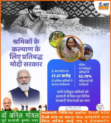 मोदी सरकार श्रमिकों के कल्याण के लिए प्रतिबद्ध है। ई-श्रम पोर्टल पर 27.37 करोड़ से अधिक श्रमिक पंजीकरण करा चुके हैं, जिसमें से 52.79% महिला श्रमिक हैं।
#labourday2022
