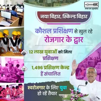 हमारा लक्ष्य है कि राज्य से बाहर नौकरी तलाशने का चलन बंद हो और राज्य में ही युवा अपनी प्रतिभा व कौशलता के आधार पर #रोजगार या #उद्यम करें।
#Rozgar #Udyami
#Bihar #NitishKumar