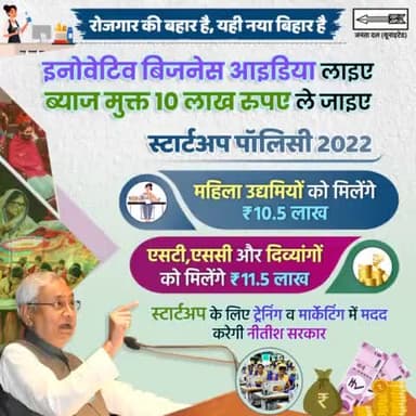 #रोजगार की बहार है, यही नया #बिहार है।
इनोवेटिव बिजनेस आइडिया लाइए, ब्याज मुक्त 10 लाख रुपए ले जाइए।
#Udyami #Rozgar