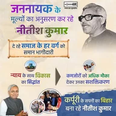 हमें जब से मौका मिला राज्य में न्याय के साथ विकास की अवधारणा को मूर्त रूप देने की पूरी कोशिश की।जननायक कर्पूरी ठाकुर जी का यही मानना था कि समाज के हर वर्ग का समुचित उत्थान हो।
#JannayakKarpuriThakur #KarpuriThak