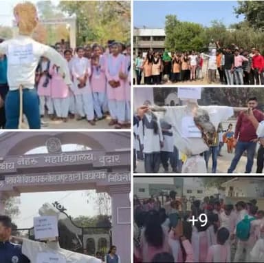 #शहडोल जिले के विभिन्न महाविद्यालय मेंअवधेश प्रताप सिंह विश्वविद्यालय रीवा कुलपति का किया गया पुतला दहन।