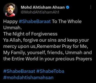 Happy Shab-E-Barat to the whole Ummah❤️
#शब_ए_बारात #ShabeBarat
#shabemeraj #shabebarat
#shabebaratmubarak
#mohdahtishamahsan
#hajimohdahsan