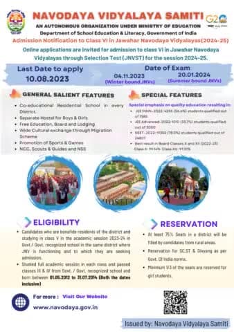 #JNVST_2024 : #जवाहर_नवोदय_विद्यालय में #प्रवेश_परीक्षा_2024 का schedule (समयसारणी) जारी
@sushilsonkar95