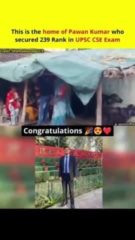 #बुलन्दशहर: झोपड़ी में रहने वाले पवन कुमार ने पास की यूपीएससी की परीक्षा, कच्चा मकान और पालीथिन के छप्पर में रहने वाले पवन को यूपीएससी में मिली 239 वी रैंक।
पवन को तीसरे प्रयास में मिली कामयाबी। पवन कुमार के पिता है किसान, 4 बीघा जमीन के म