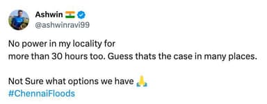 मेरे इलाके में 30 घंटे से अधिक समय से बिजली नहीं है: चक्रवात मिचौंग के बीच रविचंद्रन अश्विन #मिचौंग