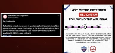 डब्ल्यूपीएल फाइनल के चलते दिल्ली गेट स्टेशन से आज रात 12:15 बजे तक चलेगी मेट्रो #डब्ल्यूपीएल
