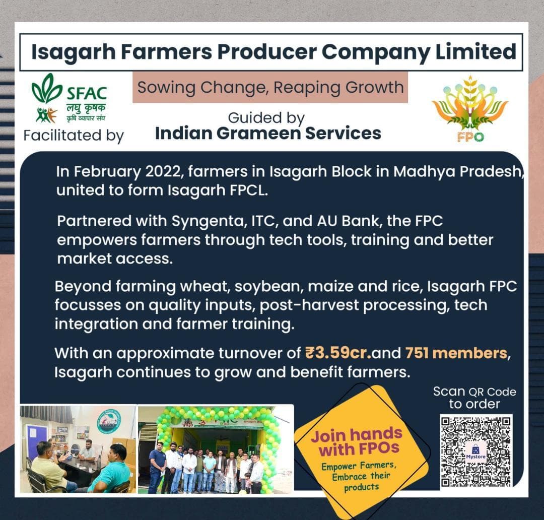 Isagarh FPCL empowers farmers by providing quality agri- inputs & producing wheat, soybean, maize, rice etc.