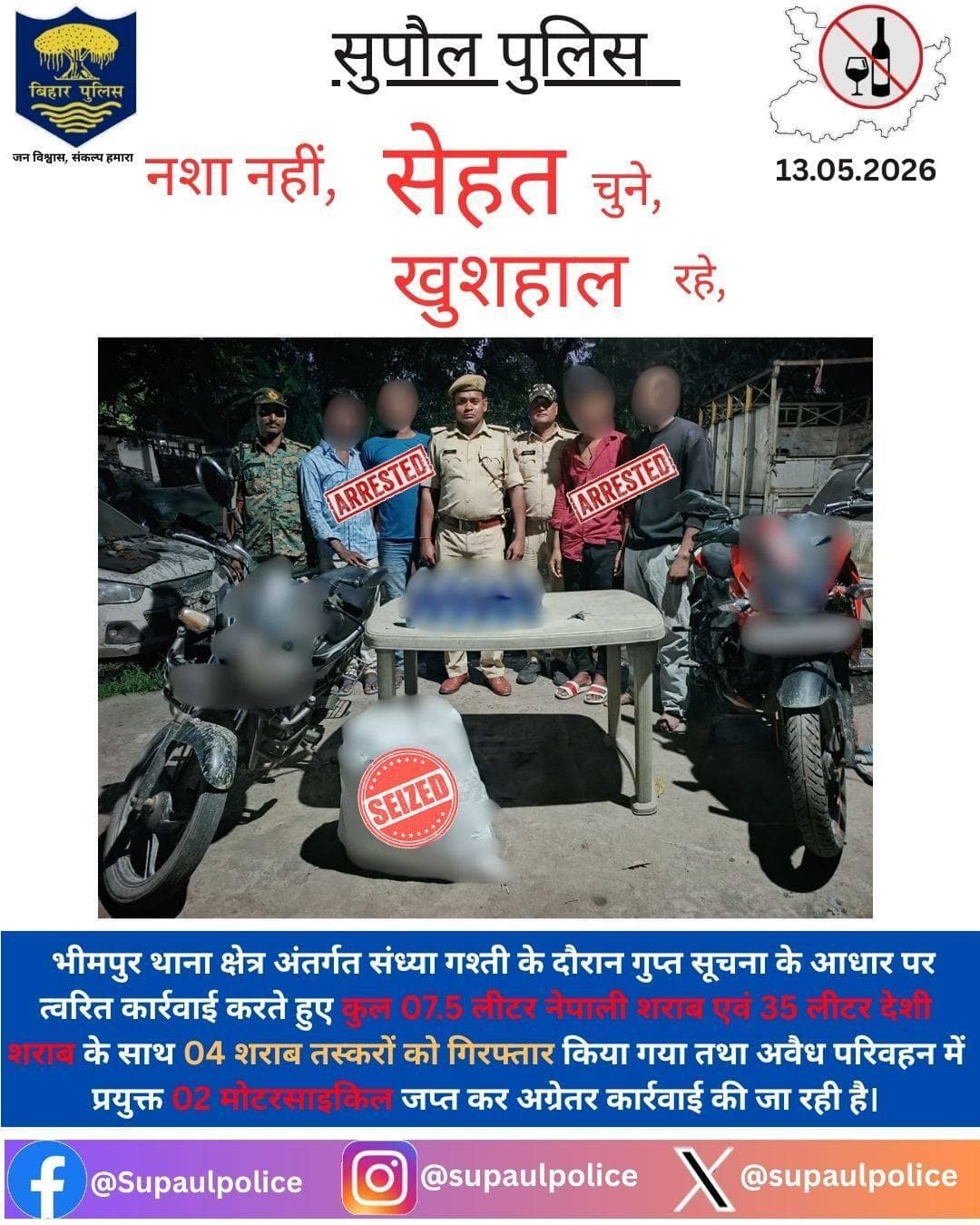 भीमपुर थाना क्षेत्र अंतर्गत संध्या गस्ती के क्रम में गुप्त सूचना के आधार पर त्वरित कार्रवाई .