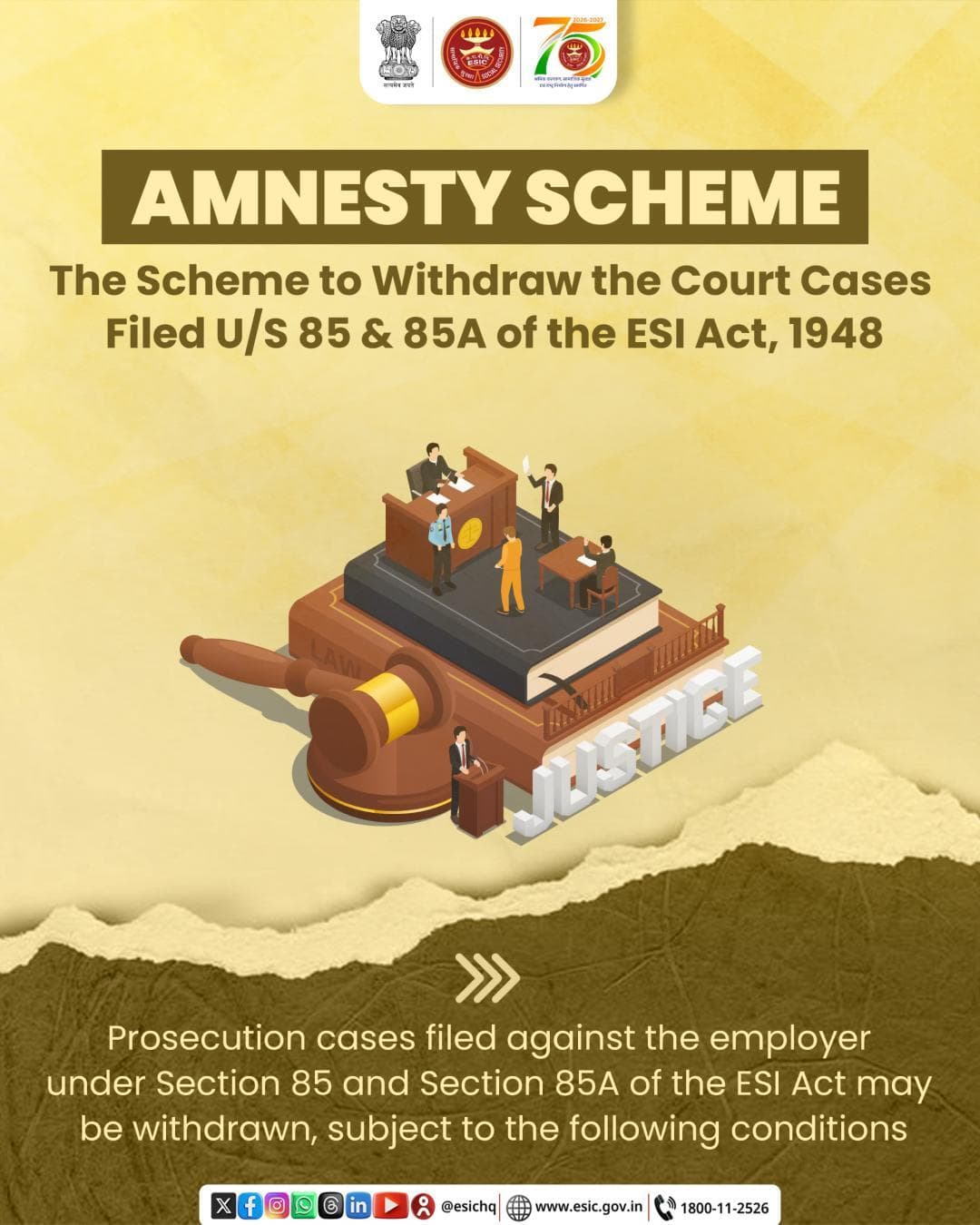 Under the Amnesty Scheme 2025, prosecution cases filed against employers under Sections 85 & 85A of the ESI Act