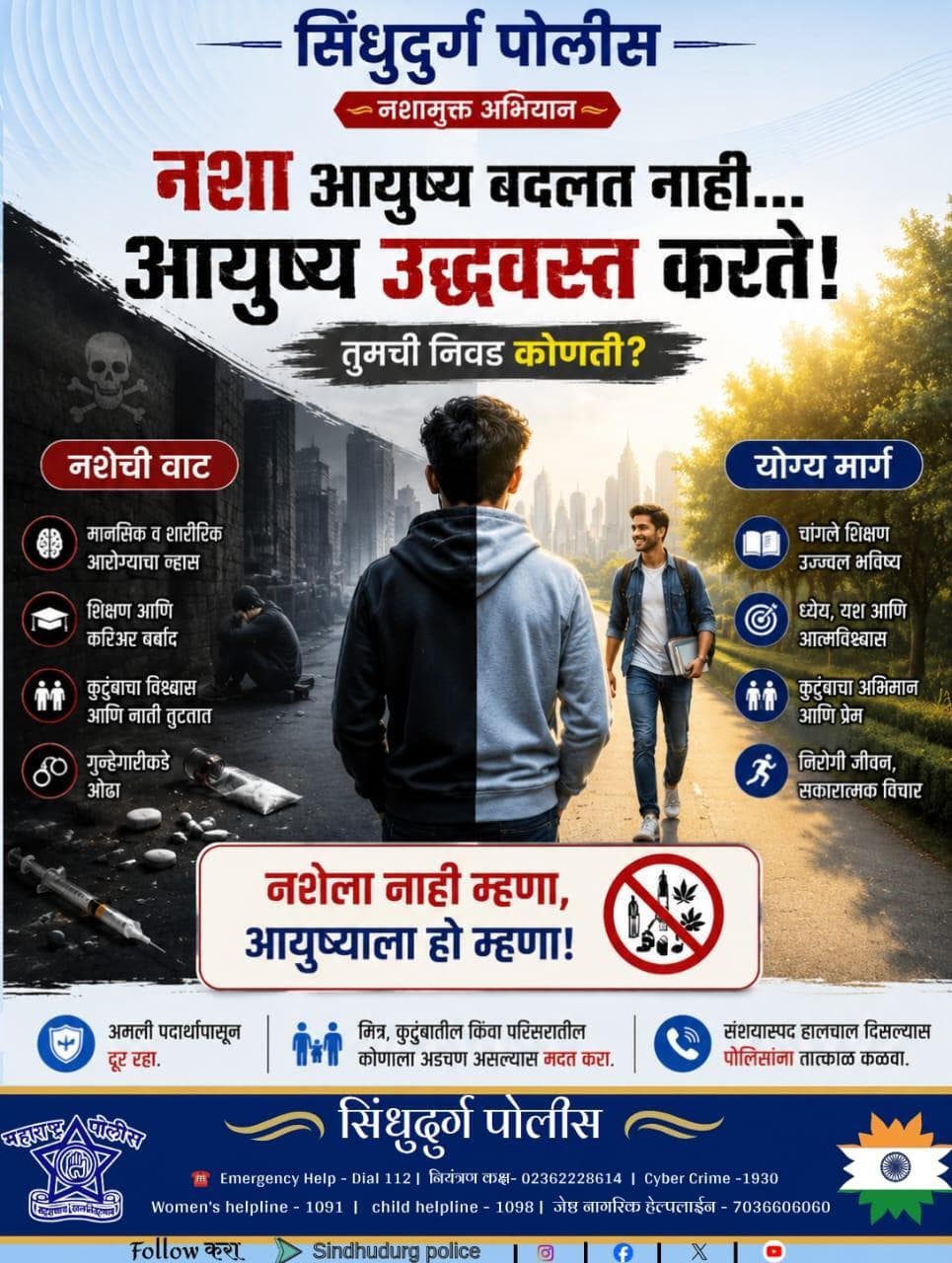 नशामुक्त युवा • सुरक्षित सिंधुदुर्ग....
#सिंधुदुर्गपोलीस
#नशामुक्तसिंधुदुर्ग
#DrugFreeCampus
#SayNoToDrugs