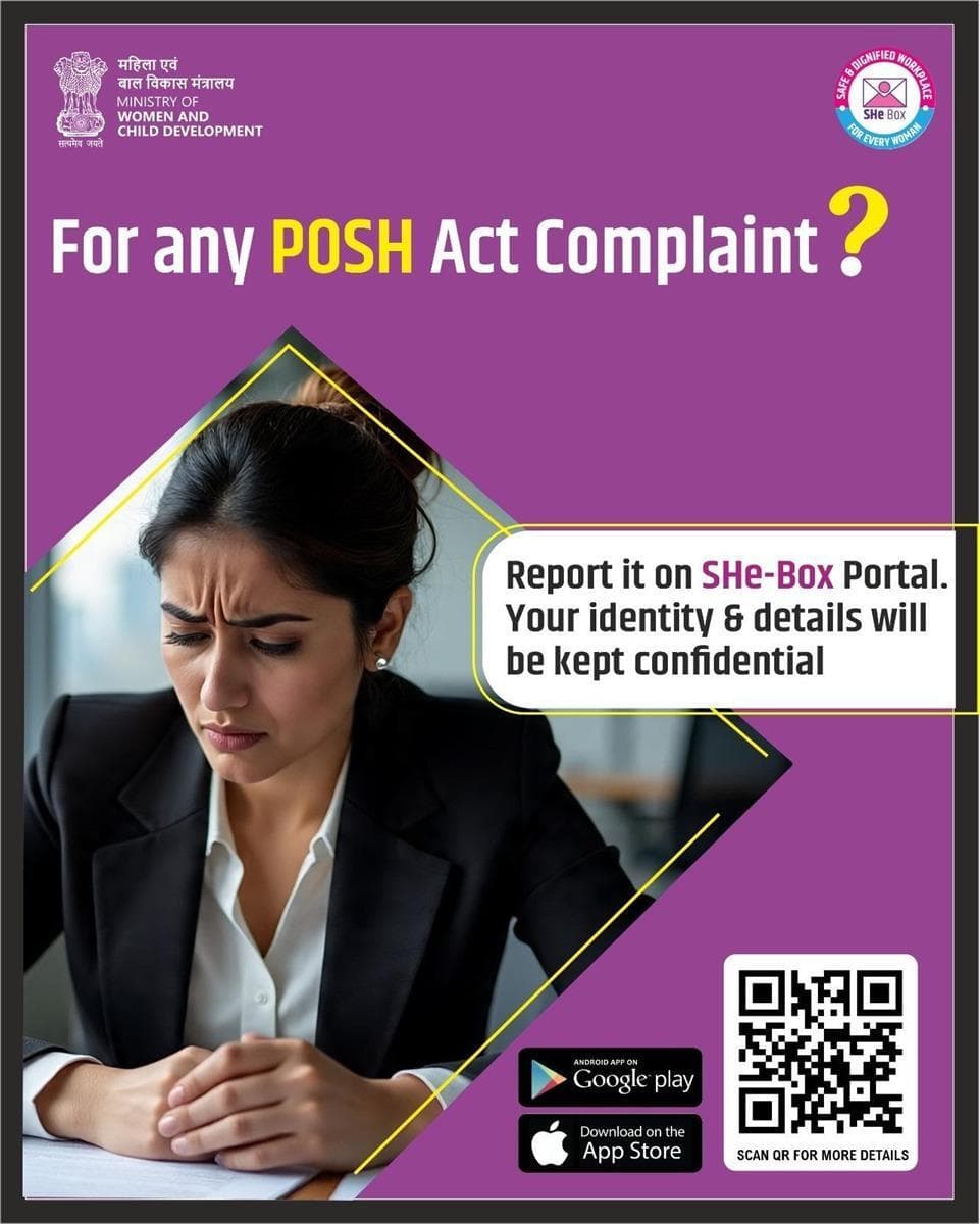 File your complaint online through SHe-Box Portal.
#SHeBox #POSHAct #WomenSafety