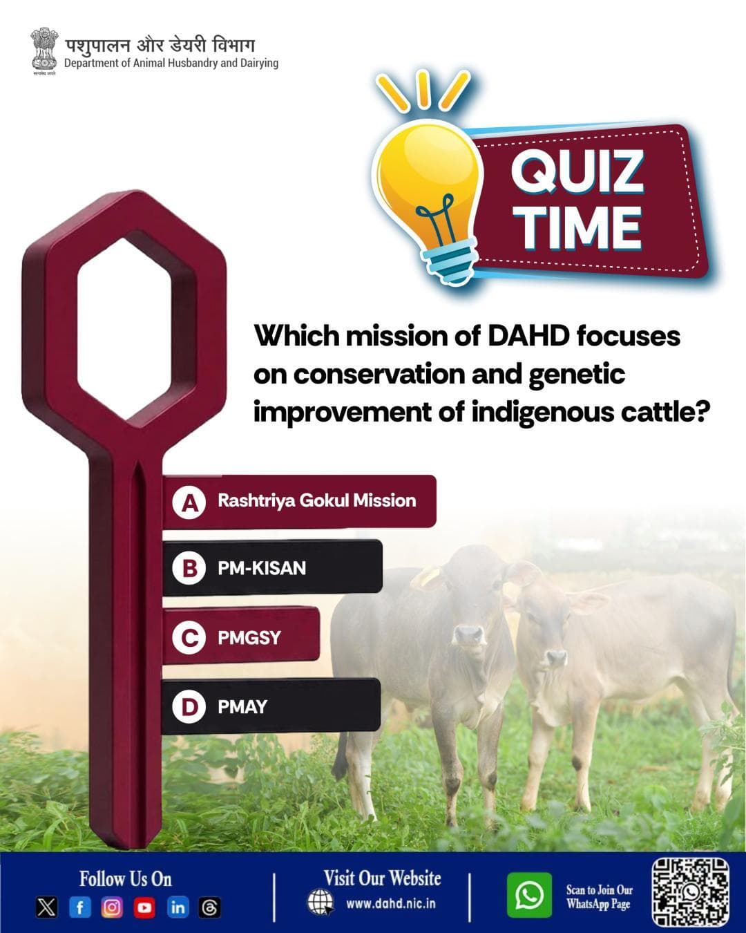 Quiz Time! ЁЯза
Which DAHD mission focuses on the conservation and genetic improvement of indigenous cattle?
