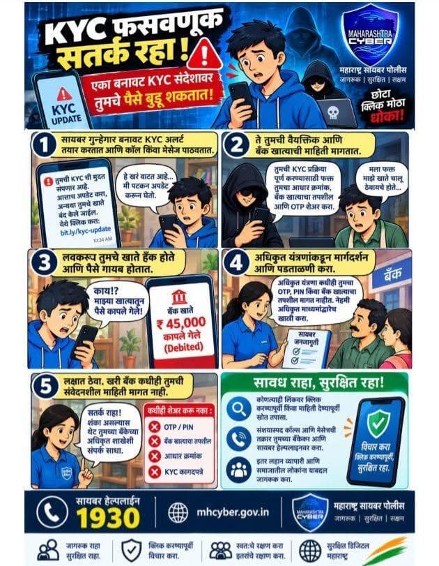 ⚠️ KYC फसवणूक – सतर्क रहा!
छोटी क्लिक, मोठा धोका! 🚨